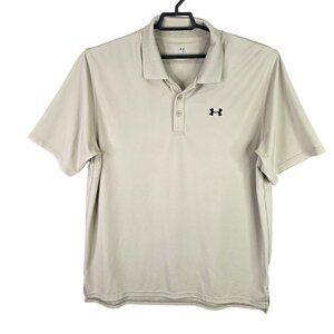 Mens Under Armour Beige Heat Gear Polo Shirt Short Sleeve Polyester Stretch XL